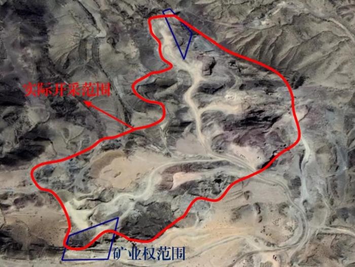 2021年5月的衛(wèi)星遙感影像顯示，白土崗子石料廠礦業(yè)權(quán)面積僅16.65畝，越界開采達(dá)207畝，超出12.4倍