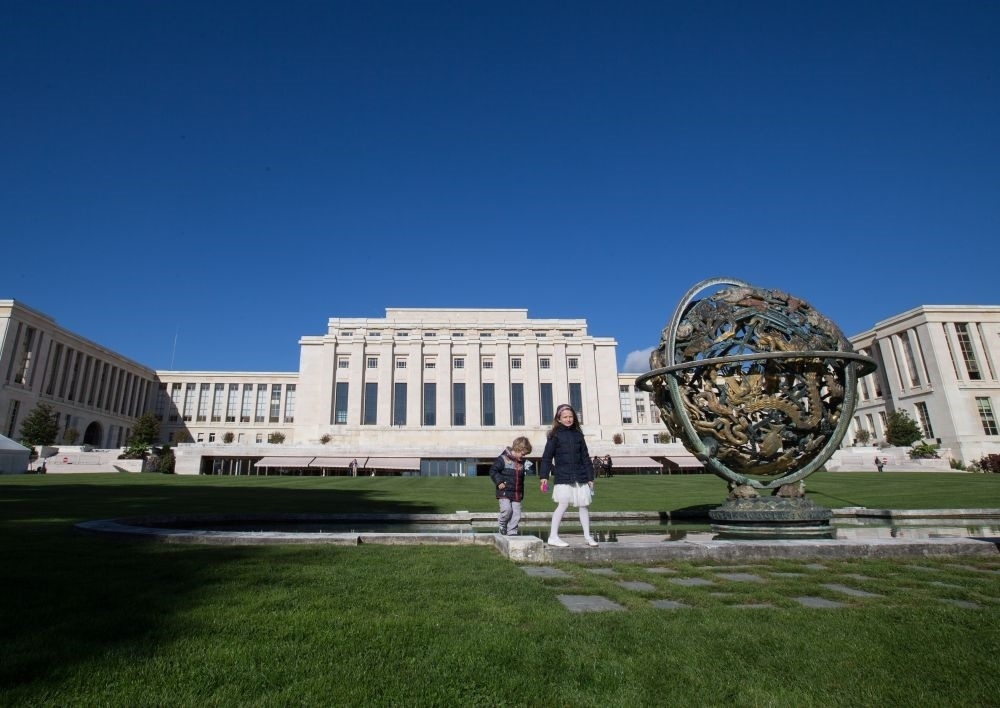 這是在瑞士日內(nèi)瓦拍攝的聯(lián)合國萬國宮外景（2017年10月7日攝）。新華社記者 徐金泉 攝