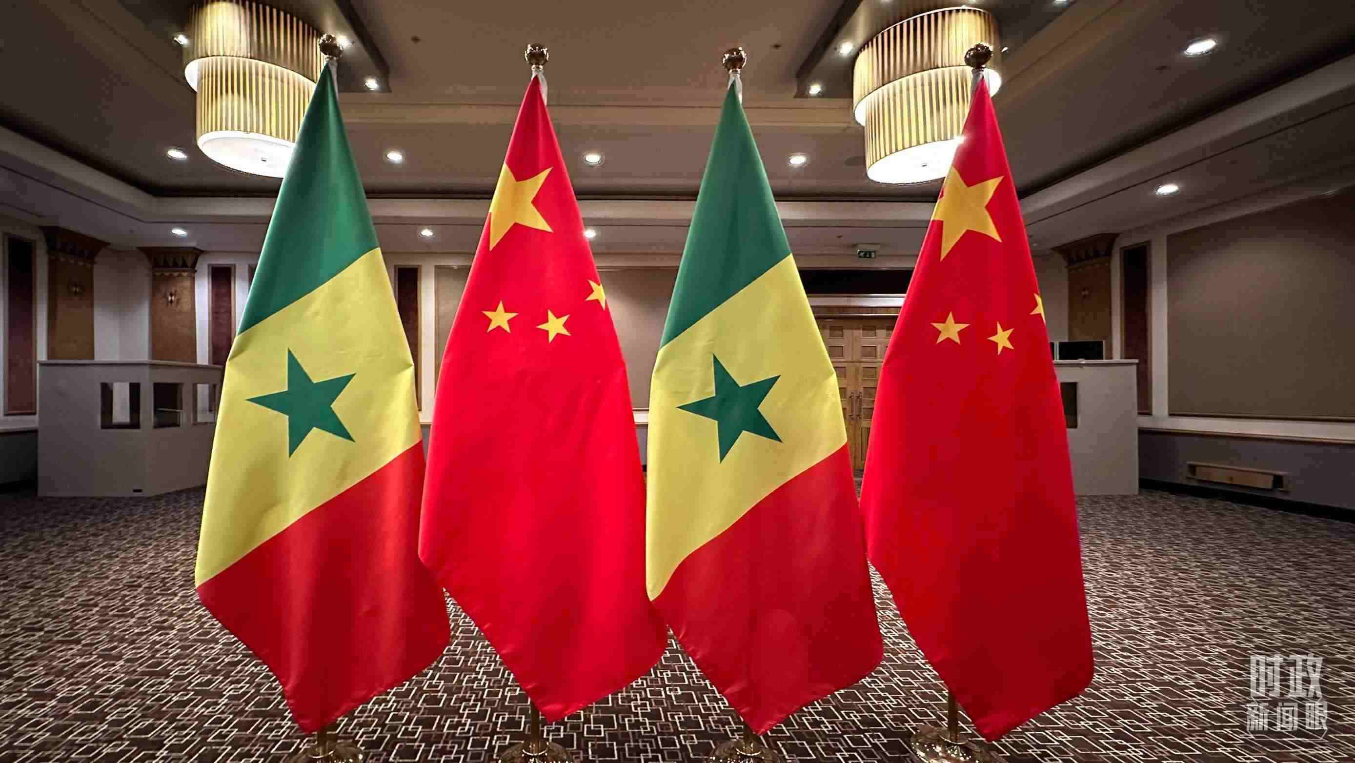 △會見現(xiàn)場的中塞兩國國旗。（總臺央視記者盧心雨拍攝）