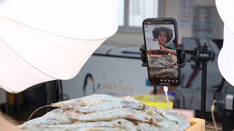 江蘇連云港，村民進行直播銷售。范堯攝