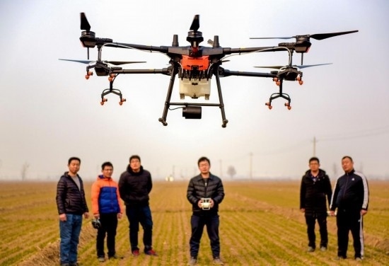 2019年2月25日，無(wú)人機(jī)教員（右三）在河北省衡水市冀州區(qū)徐莊鄉(xiāng)北榆林村為村民做植保無(wú)人機(jī)飛行操作技能培訓(xùn)。新華社記者 李曉果 攝