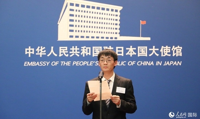 獲獎學(xué)生代表、大阪大學(xué)博士生劉亞飛發(fā)表感言。人民網(wǎng) 許可攝