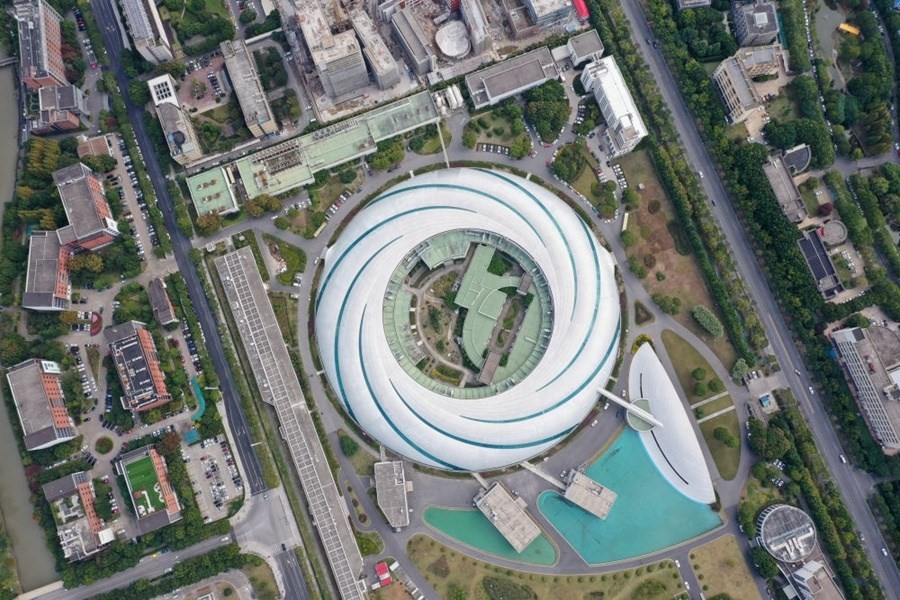 位于上海張江科學城的國家大科學裝置上海光源（2020年10月26日攝，無人機照片）。