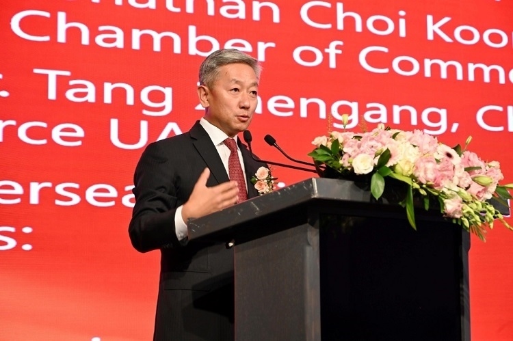 中國(guó)駐阿聯(lián)酋大使張益明致辭。阿聯(lián)酋中華工商總會(huì)供圖