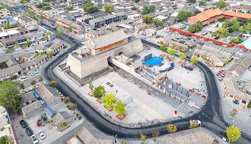 2022年9月8日，航拍河北正定古城陽和樓與正定歷史文化街。