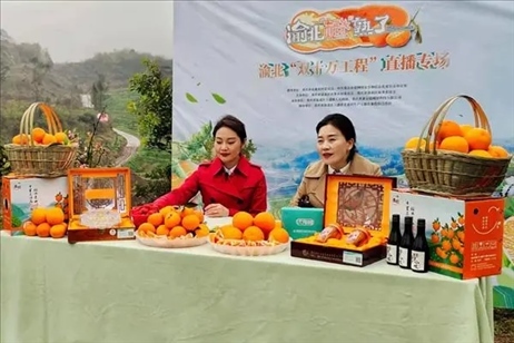 2021年2月26日，在重慶渝北區(qū)大盛鎮(zhèn)青龍村舉辦的直播活動(dòng)現(xiàn)場(chǎng)。