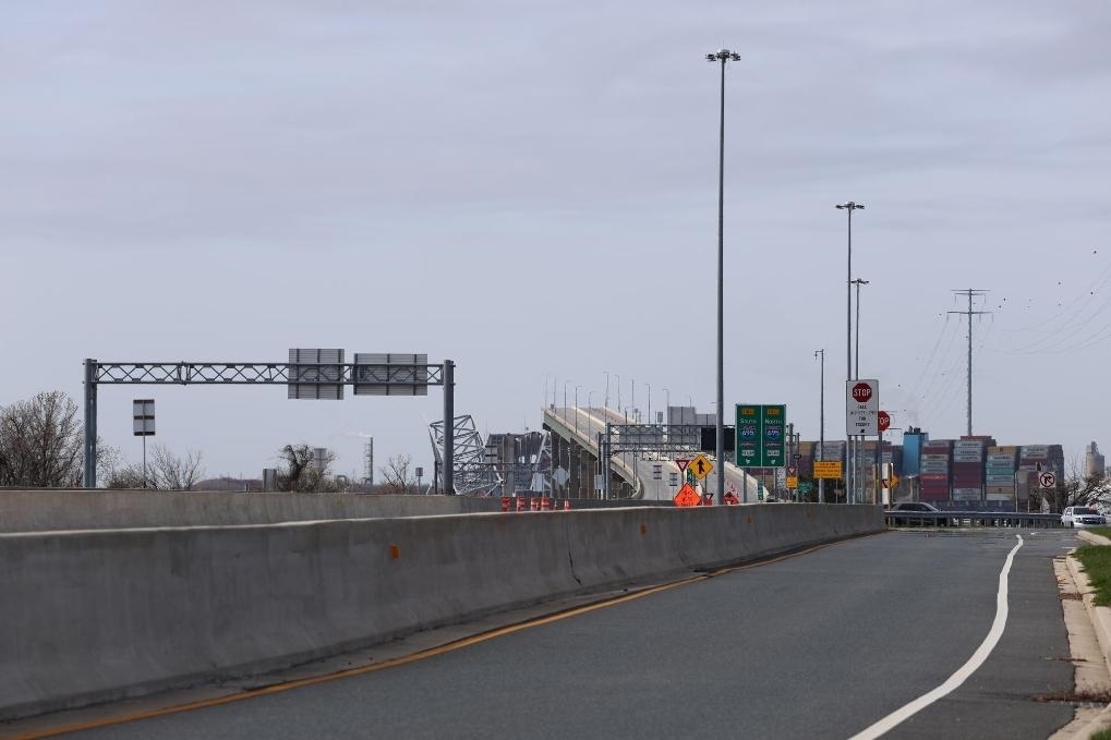 這是3月26日在美國馬里蘭州巴爾的摩拍攝的坍塌的大橋。新華社記者胡友松攝