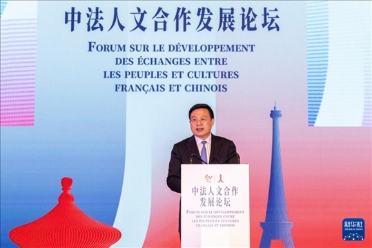 5月4日，新華通訊社社長傅華在法國巴黎出席中法人文合作發(fā)展論壇并致辭。新華社記者 孟鼎博 攝