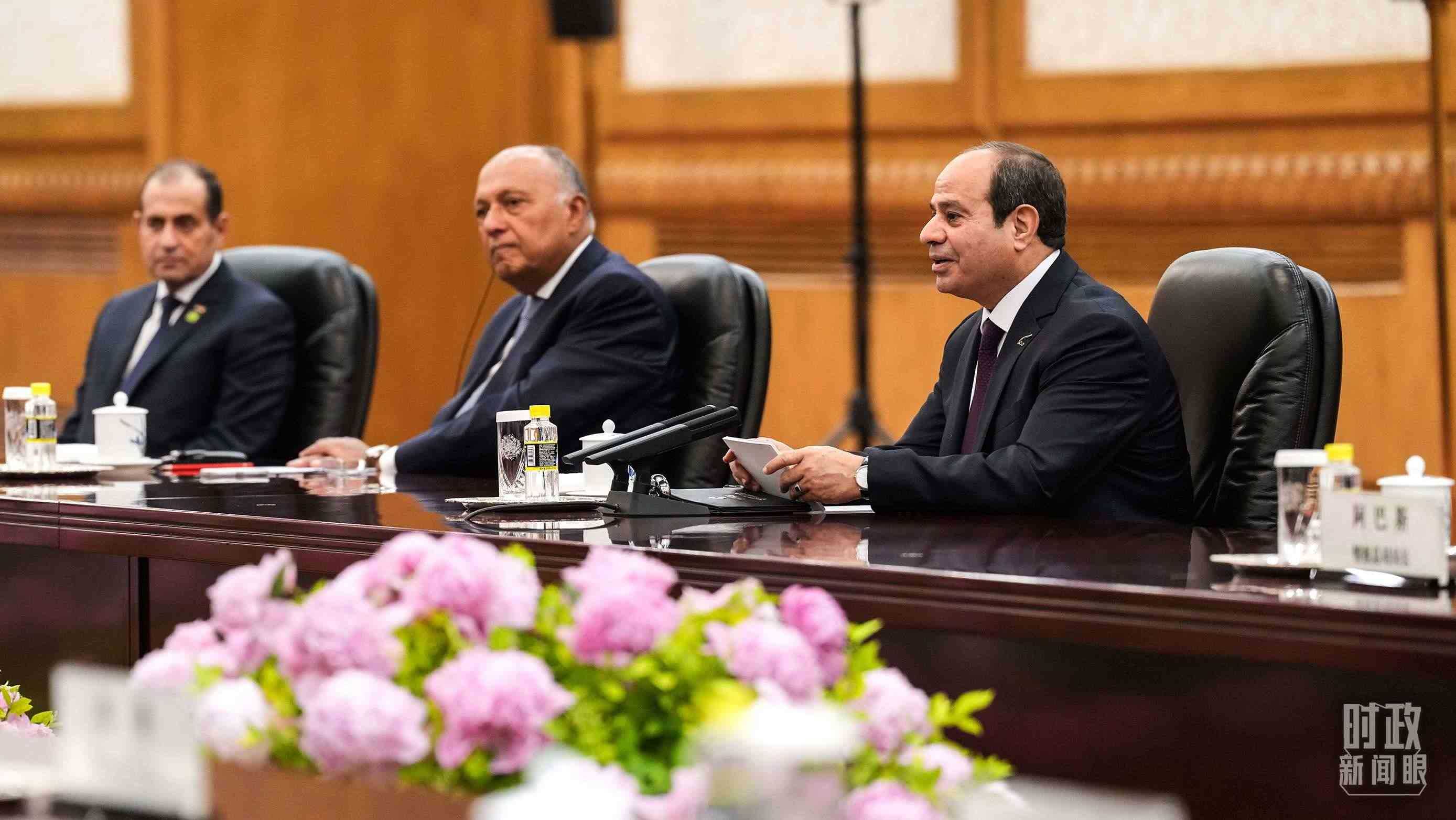 △會(huì)談中的塞西總統(tǒng)。（總臺(tái)國(guó)廣記者李晉拍攝）