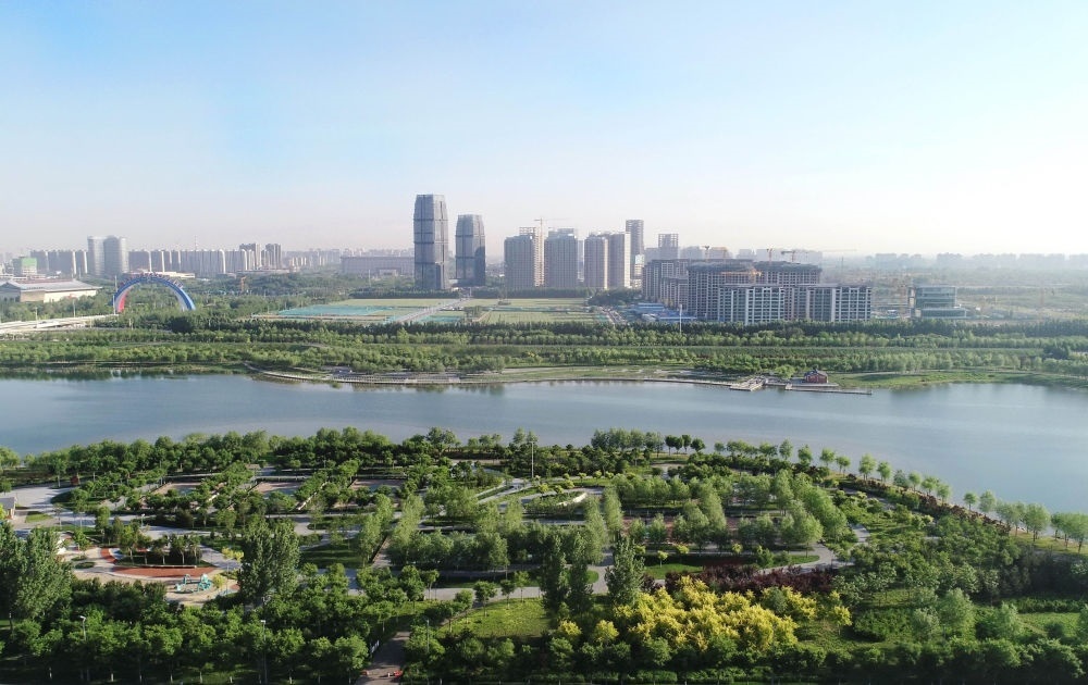 石家莊市滹沱河景色（2022年5月16日攝，無人機(jī)照片）。新華社記者 楊世堯 攝