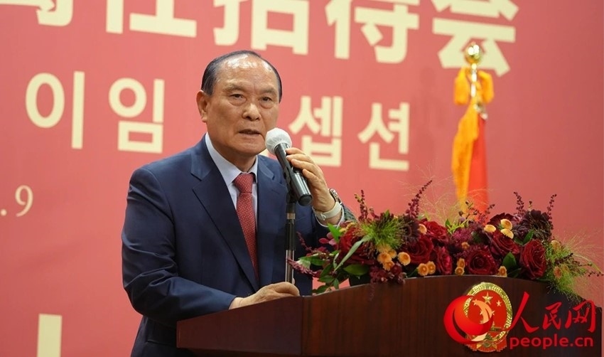 金漢圭在招待會(huì)上致辭。人民網(wǎng) 李帆攝