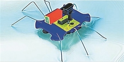 一種能夠在水面上滑行的自供電“蟲子”機(jī)器人。圖片來源：紐約州立大學(xué)賓漢姆頓分校