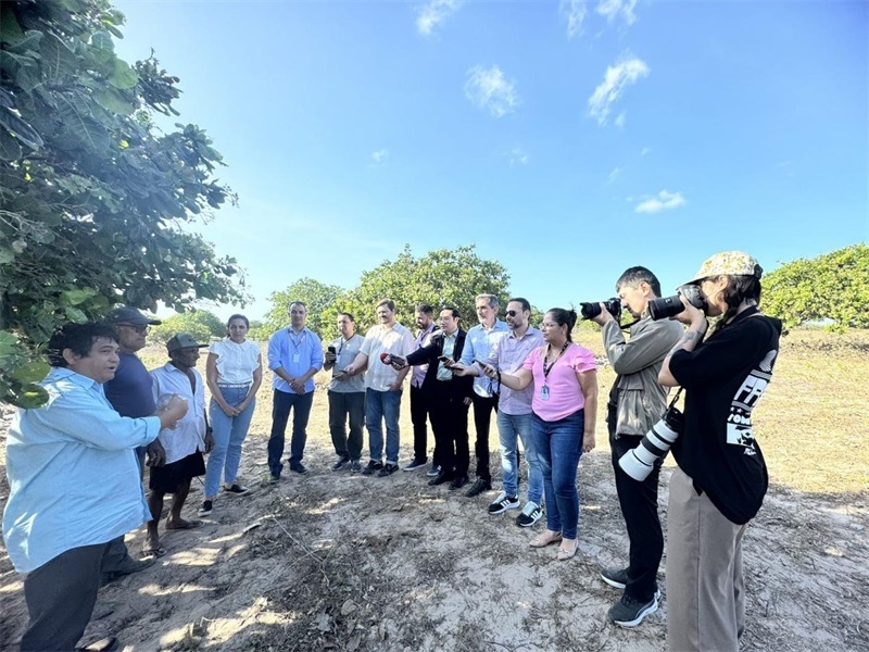 聯(lián)合采訪團(tuán)正在采訪中國(guó)企業(yè)在若昂卡馬拉市的扶貧開(kāi)放項(xiàng)目 。孫佳攝