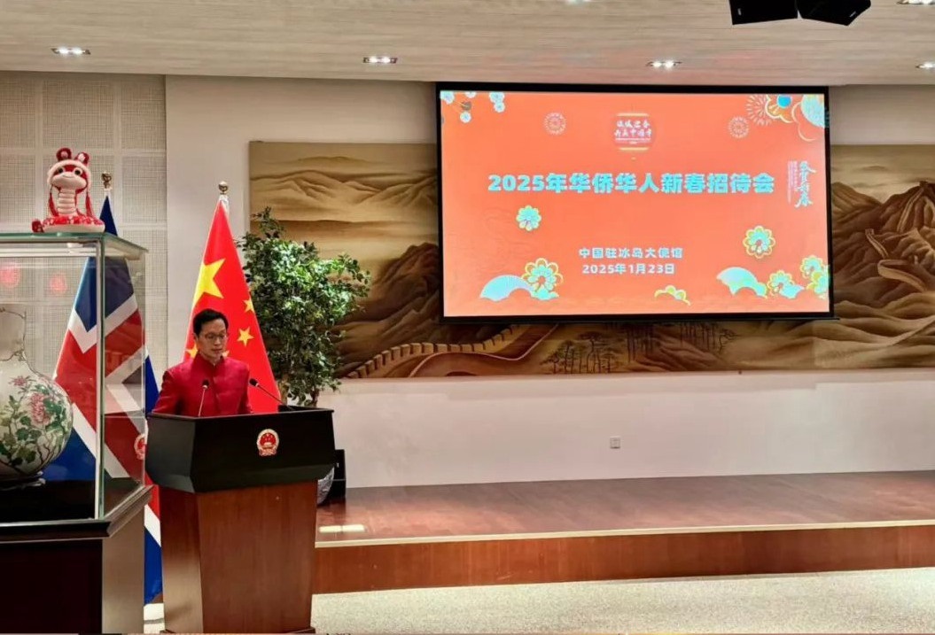 中國駐冰島大使何儒龍致辭。中國駐冰島大使館供圖