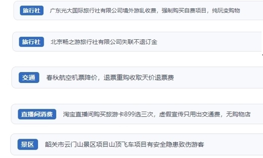 網(wǎng)友在“人民投訴”平臺反映涉旅游消費相關糾紛。（“人民投訴”用戶投訴截圖）